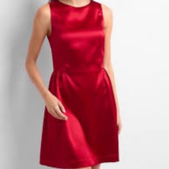 red satin fit and flare dress
